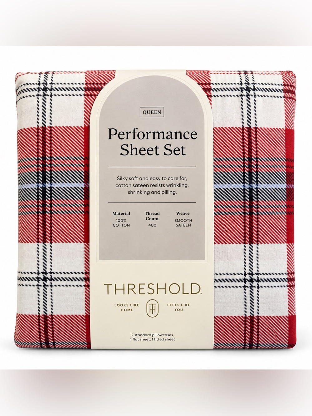 Queen 400 Thread Count Performance Holiday Sheet Set Green/Red Plaid